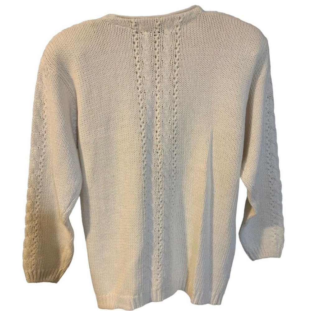 Karen Scott Medium Beige Button Down Heavy Weight Cotton Blend Sweater W/Pockets - Picture 3 of 3